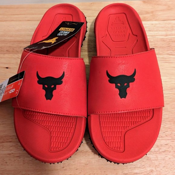 NWT Under Armour Project Rock Men's Sideline Slides Size 8 Red/Black Sandals - Picture 2 of 5
